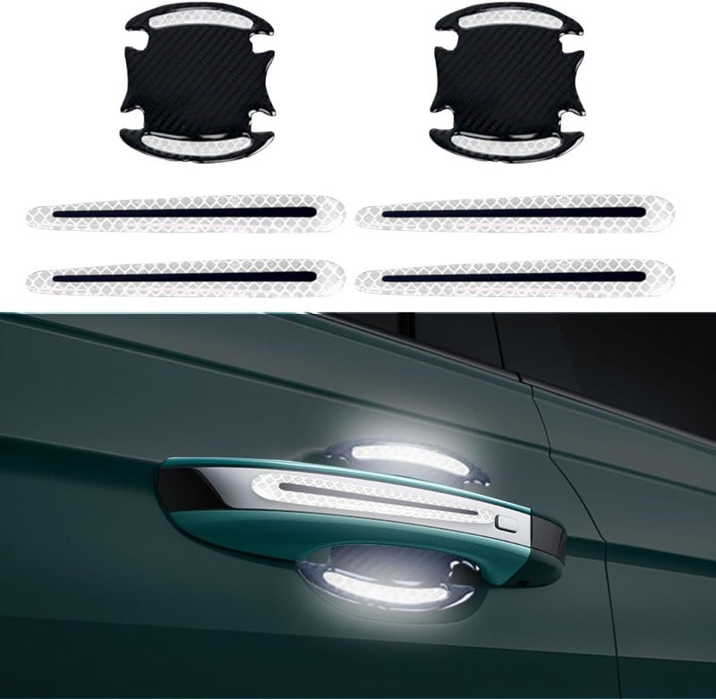 BDZMC 8PCS Reflective Car Handle Protector - Carbon Fiber Door Guard, Anti-Scratches Paint Guard, Self-Adhesive (White) - Image 1